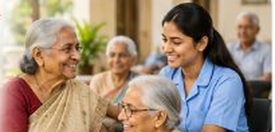 Senior citizens and caregivers at Ramkrishna Sarada Mission Home